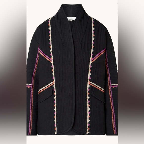 ba&sh Elegant Black Jacket Quilted With Crochet Detail French Size 1 - Picture 1 of 12